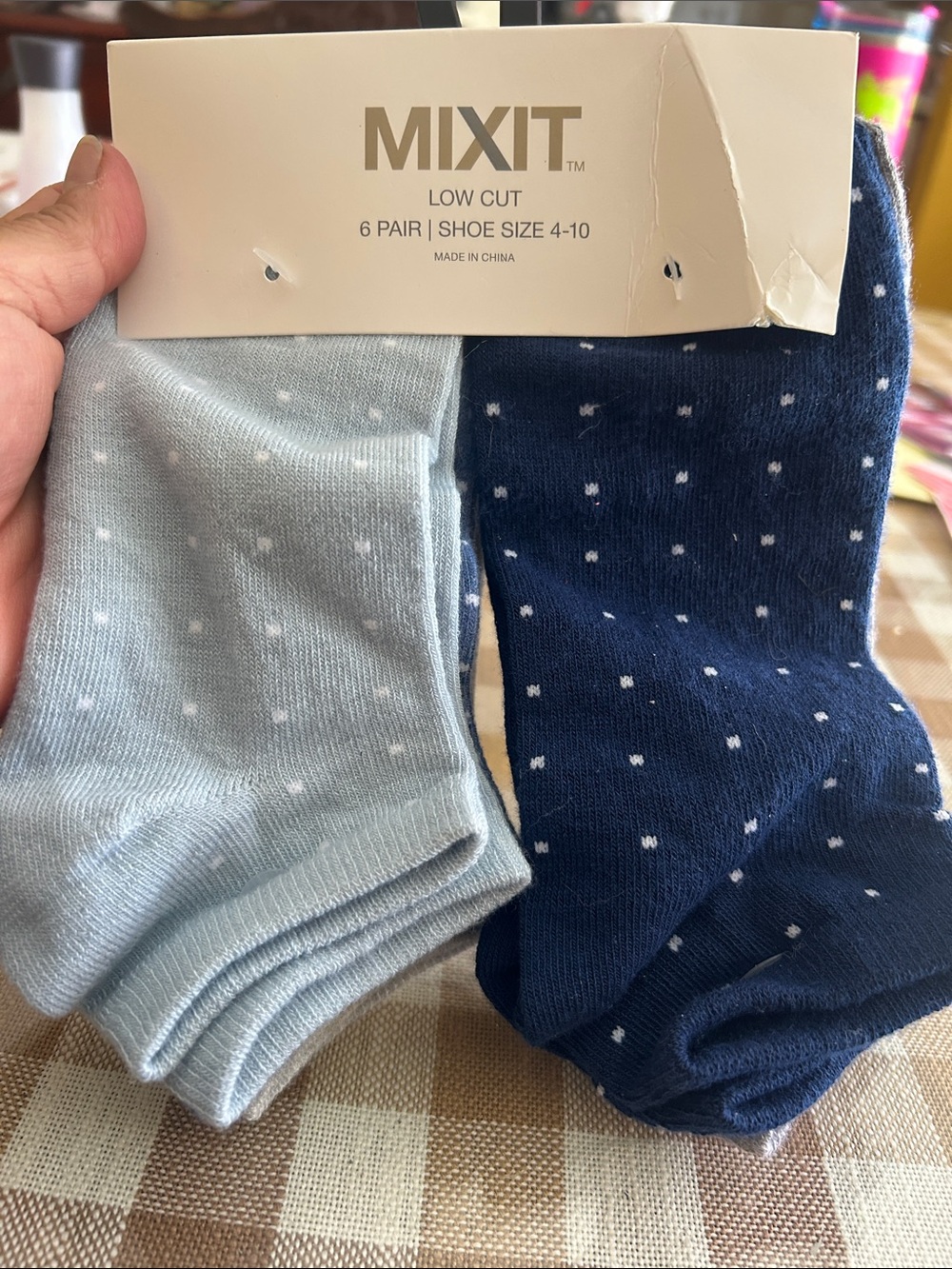 Mixit Low Cut Men’s Socks 6-Pack - Light Blue & Navy Dot Pattern